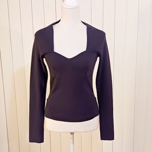 House of Harlow 1960 Black Knit Long Sleeve Top Diamond-neck Women's M NWT